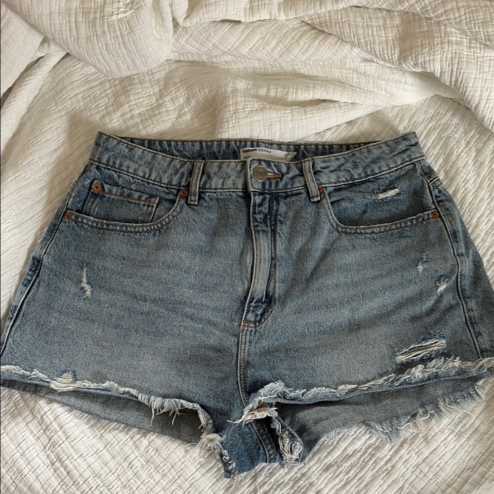 Garage Blue Distressed Jean Shorts Frayed Hem